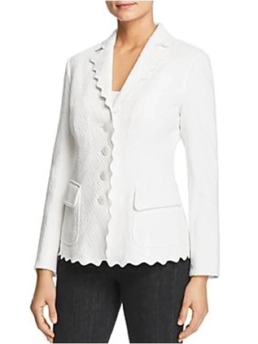 Tory Burch White Scalloped-Trim Tailored Blazer